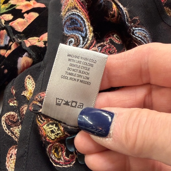 John Mark Burnout Floral Velvet Split Neck Long Sleeve Boho Embroidered Blouse M - Picture 5 of 10